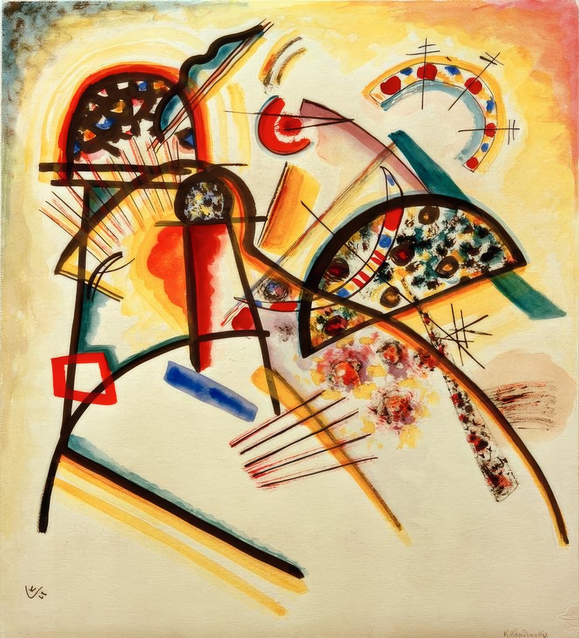 Composição (predominantemente vermelha, amarela, preta) de Wassily Kandinsky