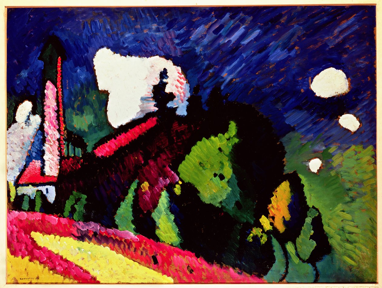 Paisagem com um campanário, 1909 de Wassily Kandinsky