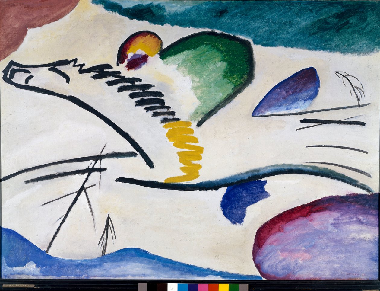Lírico (Pointed Silence) Pintura de Vassily Kandinsky (ou Wassily Kandinski ou Kandinskij, 1866-1944). 1911 Dim. 94x130 cm Roterdão, Museu Boymans-Van Beuningen de Wassily Kandinsky
