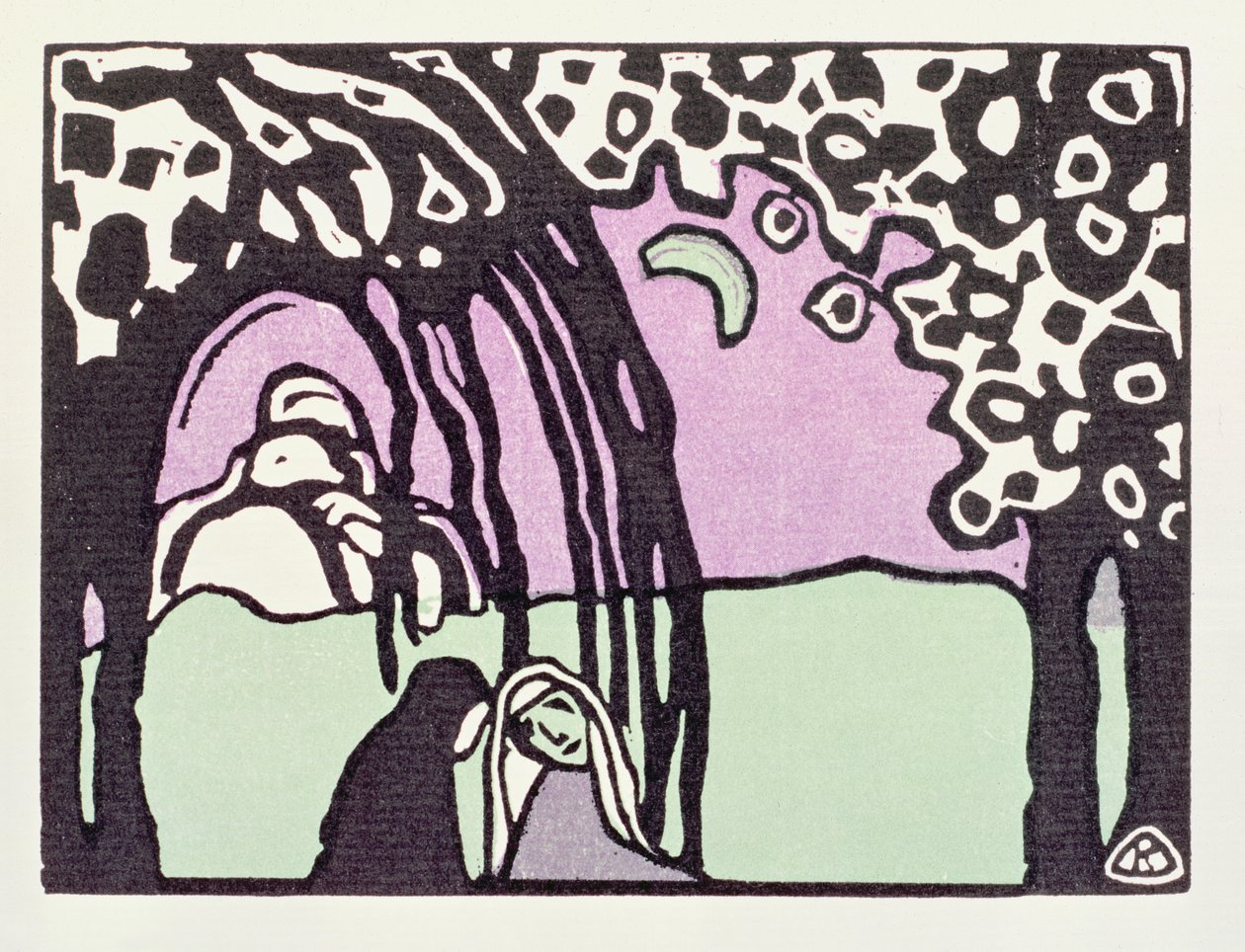 Nascer da Lua, de &39;Der Blaue Reiter&39;, 1911 (xilogravura) de Wassily Kandinsky