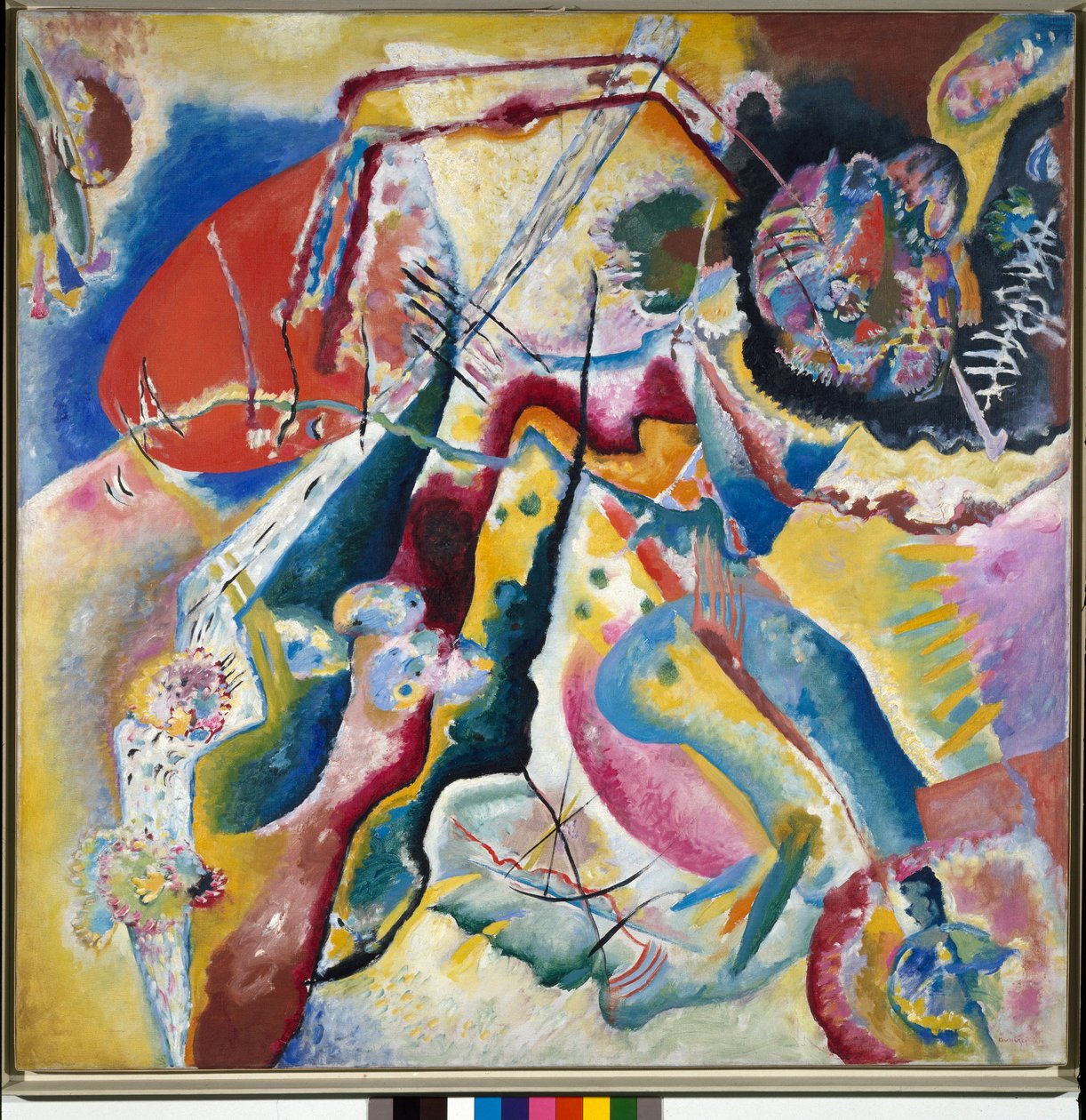 Pintura com pintura vermelha por Vassily Kandinsky (ou Wassily Kandinski ou Kandinskij, 1866-1944), 1914 - Coleção particular de Wassily Kandinsky