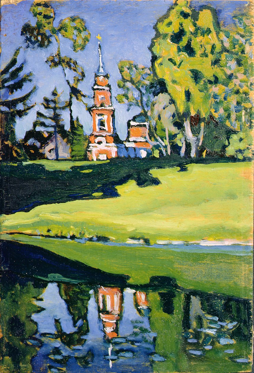 Igreja Vermelha, 1900 (óleo sobre madeira compensada) de Wassily Kandinsky