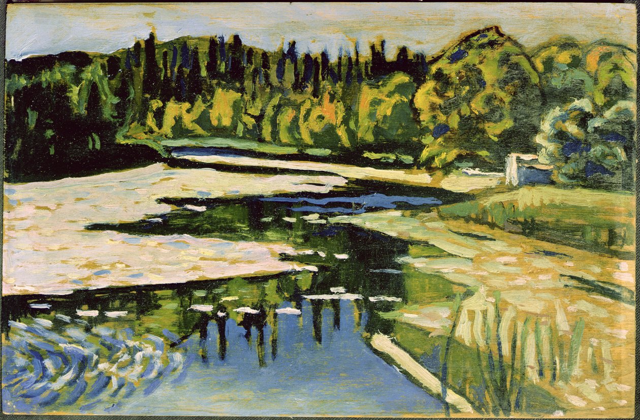 Rio no outono de 1900 (óleo no papelão) de Wassily Kandinsky