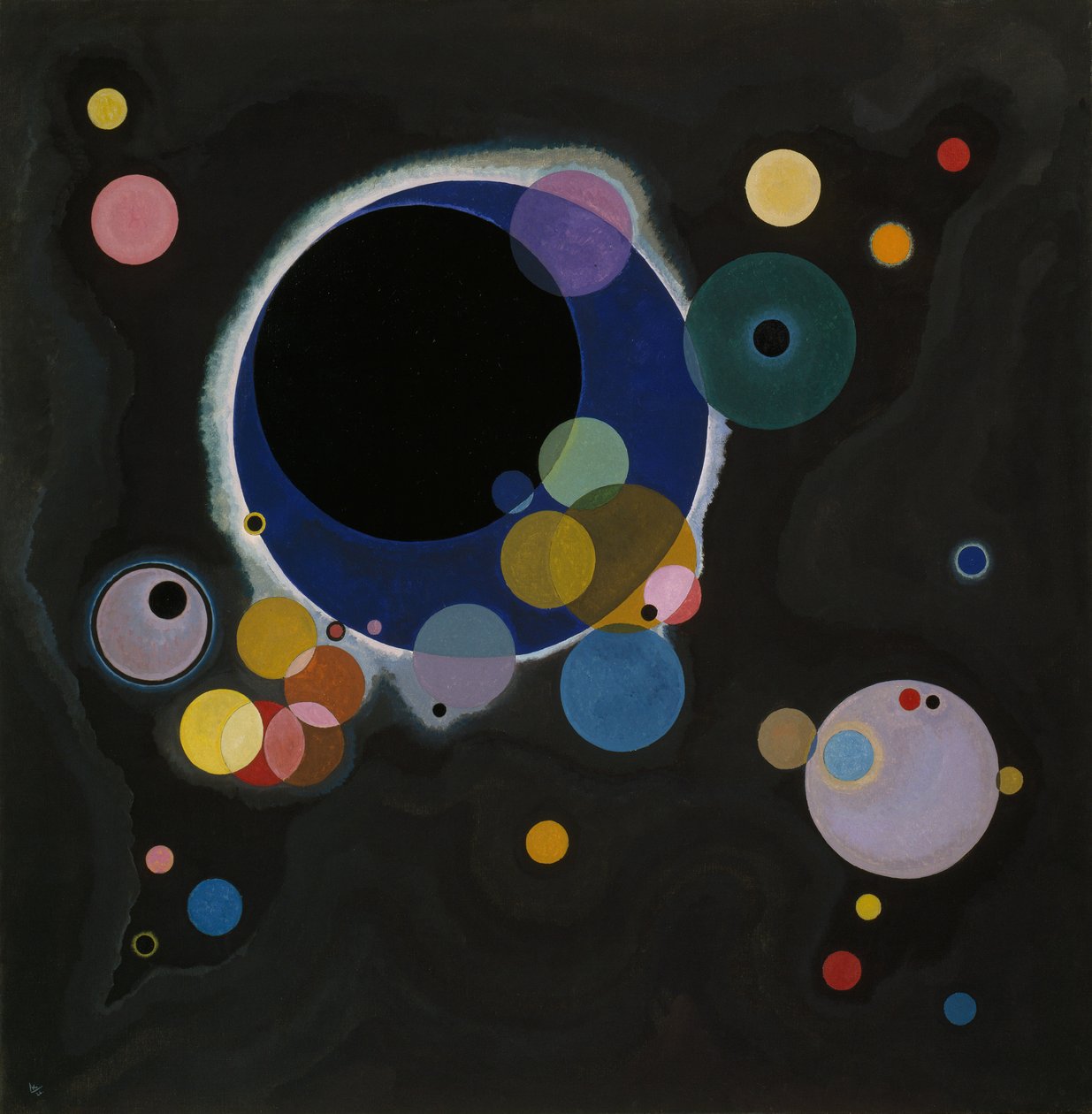 Esboço para vários círculos, 1926 (óleo sobre papel colocado sobre tela) de Wassily Kandinsky