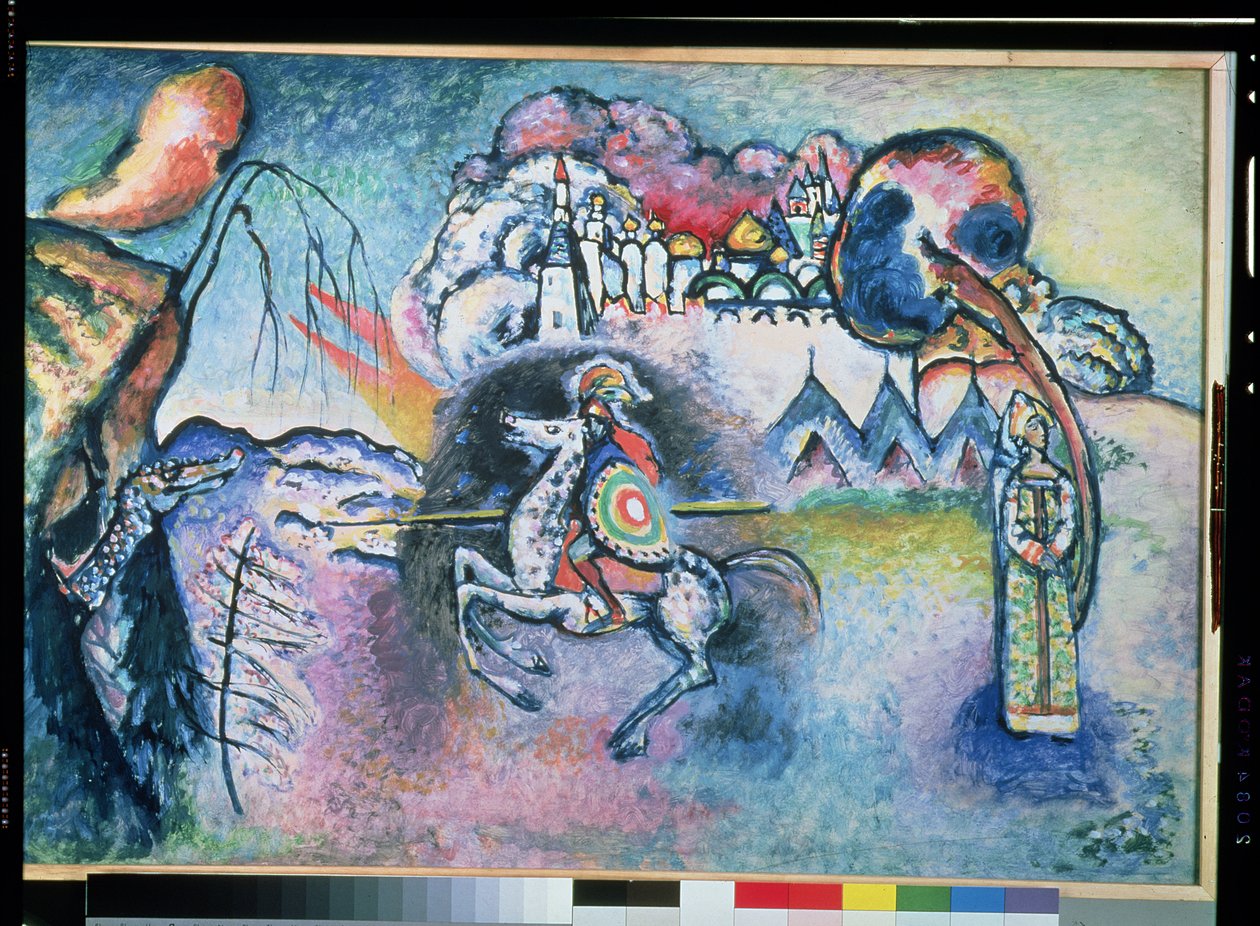 São Jorge, 1914-15 (óleo sobre papelão) de Wassily Kandinsky