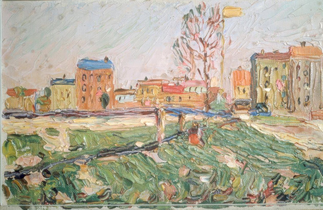 Paisagem da cidade (dia de sol, Schwabing) de Wassily Kandinsky