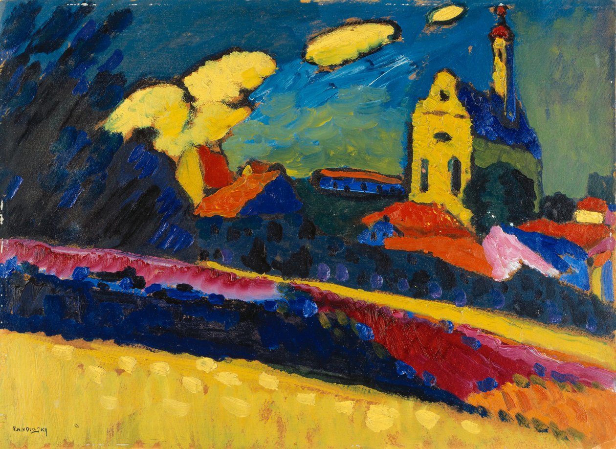 Estudo para Murnau, Paisagem com Igreja, 1909 de Wassily Kandinsky