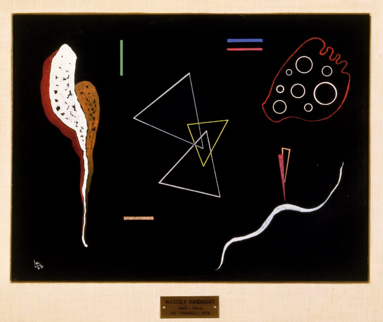 Três triângulos, 1938 de Wassily Kandinsky