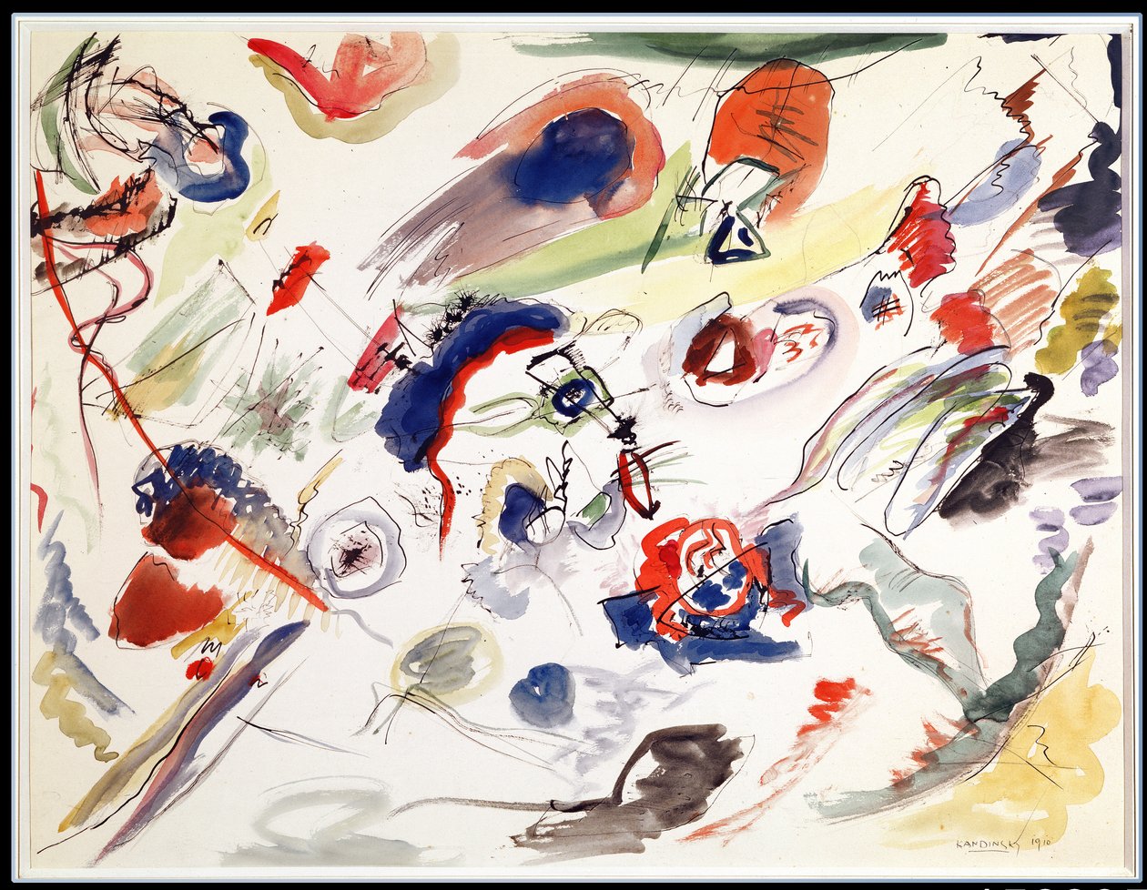 Untitled - First Abstraction, 1910 (caneta, tinta e wc no papel) de Wassily Kandinsky