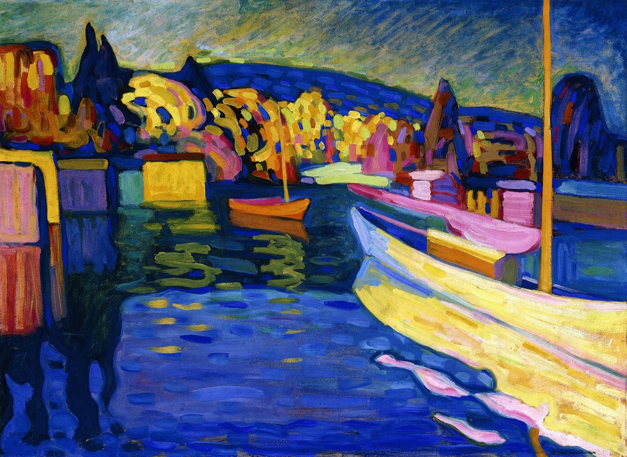 Paisagem de outono com barcos de Wassily Kandinsky