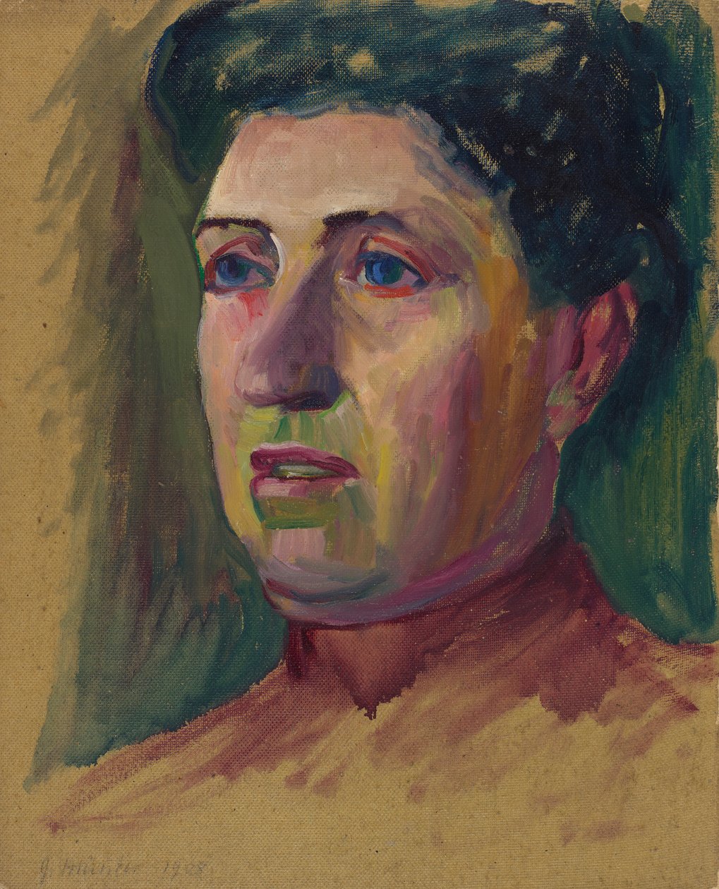 Pintado em ambos os lados: 1. Cabeça, apenas o rosto executado a cores; 2. Cabeça feminina de Wassily Kandinsky, Gabriele Münter de Wassily Kandinsky