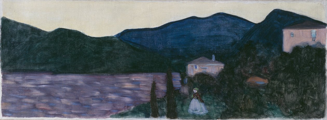 Paisagem montanhosa com um lago de Wassily Kandinsky