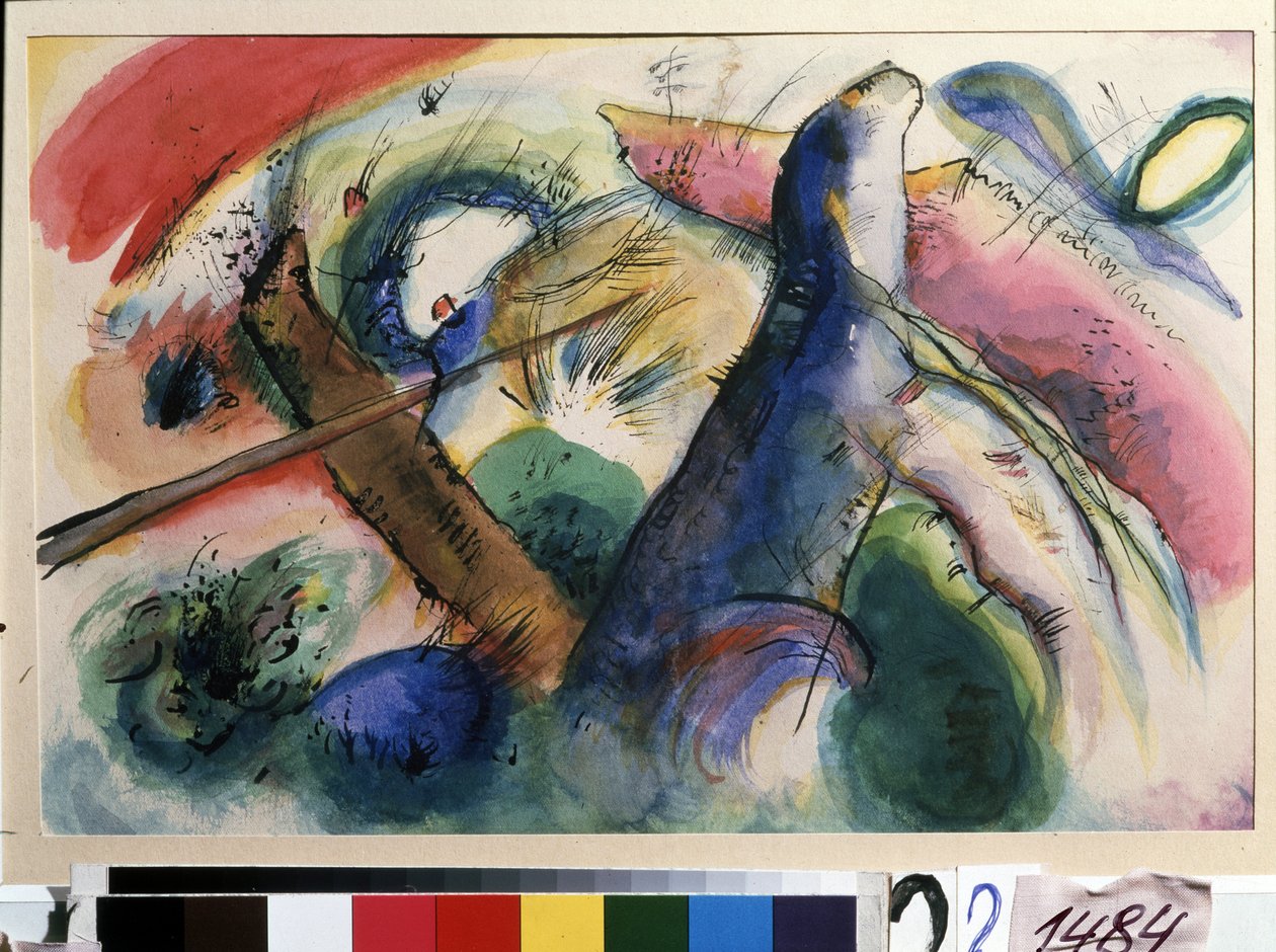 ""Composição E"" Aquarela de Vassily Kandinsky (ou Wassily Kandinsky ou Kandinskyj de Wassily Kandinsky