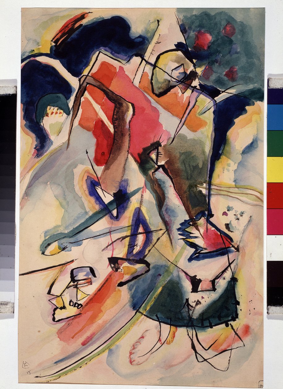 Composição avec personnage feminin (Composição com uma Figura de Mulher). Oeuvre de Vassily Kandinsky (ou Wassily Kandinski ou Kandinskij de Wassily Kandinsky