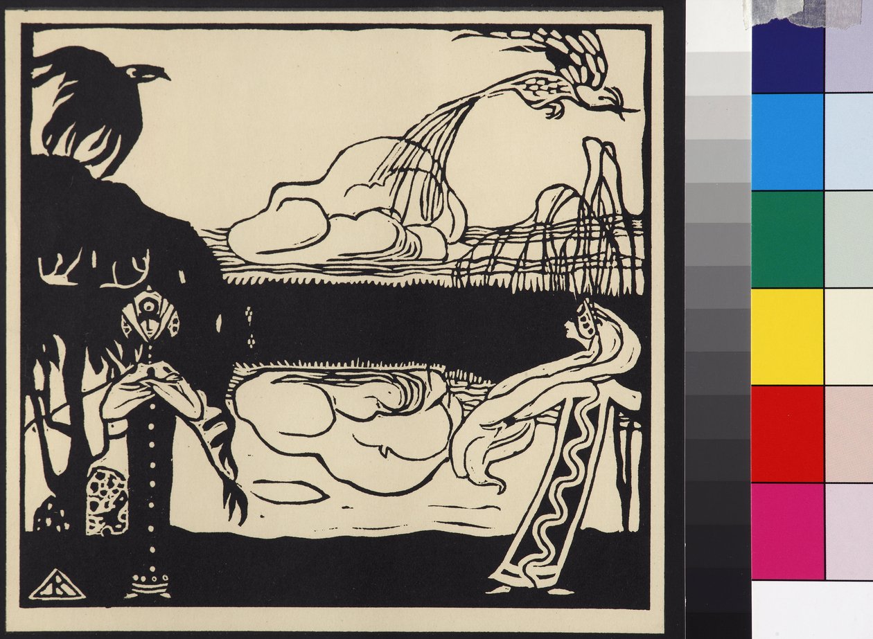 Deux oiseaux - Two Birds (Zwei Voegel), de Kandinsky, Wassily Vasilyevich (1866-1944). Corte de madeira de Wassily Kandinsky