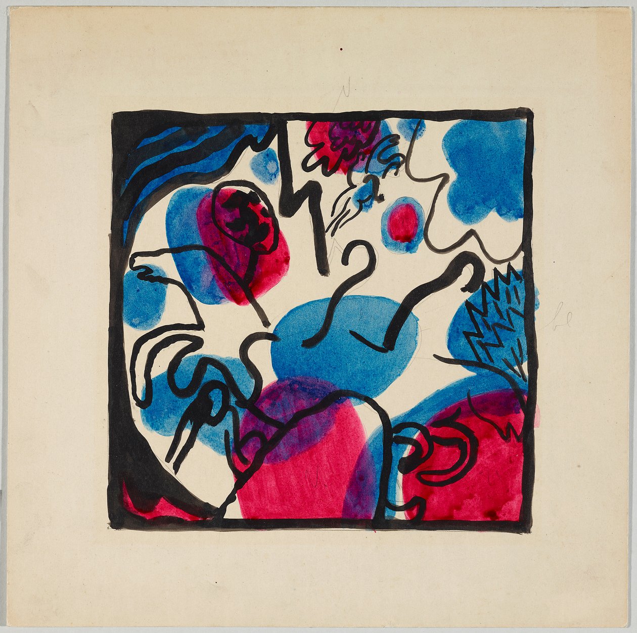 Desenho para a talha "Três Cavaleiros em Vermelho, Azul e Preto de Wassily Kandinsky