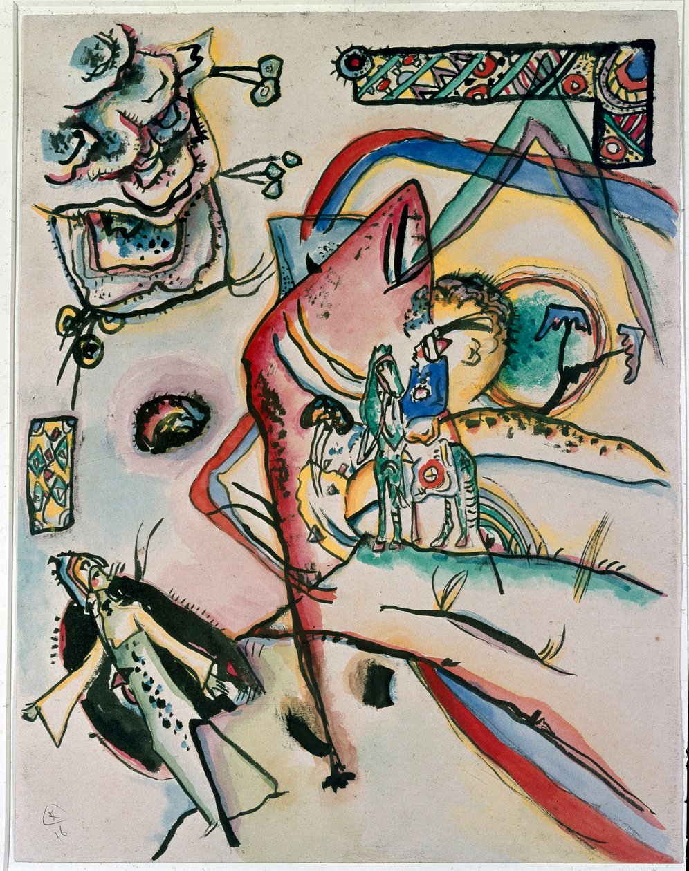 Expressionismo: “The Horseman” ”Pintura de Vassily Kandinsky (ou Wassily Kandinski ou Kandinskij, 1866-1944). 1916, nova iorque, museu arte moderna de Wassily Kandinsky