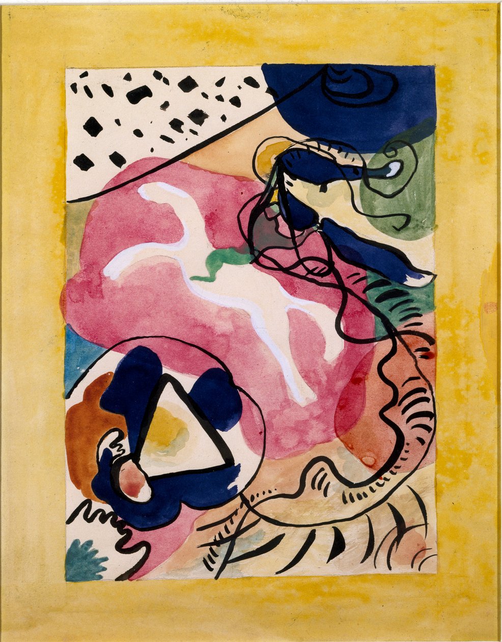 Expressionismo: projeto de cobertura para o almanaque de "The Blue Rider" (Der Blaue Reiter) de Vassily Kandinsky (ou Wassily Kandinski ou Kandinskij, 1866-1944). Tinta de China e aquarela. 1911 Dim. 27,7x21 de Wassily Kandinsky