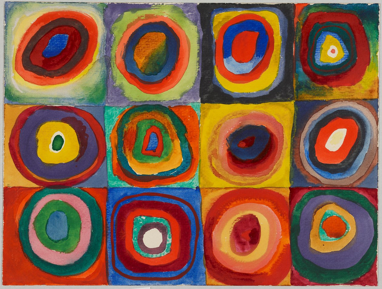 Estudo de cor - quadrados com círculos concêntricos de Wassily Kandinsky