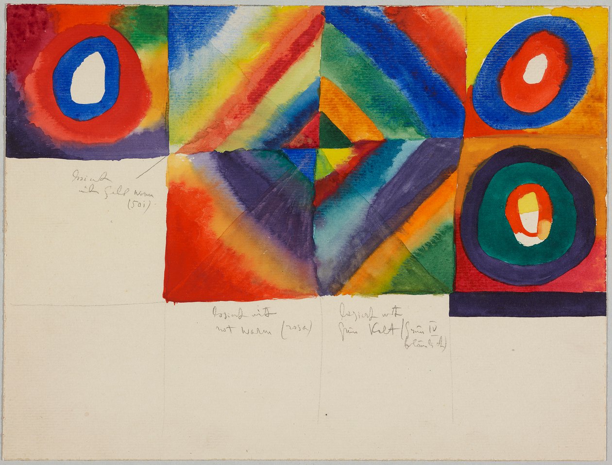 Estudos das cores com detalhes da técnica de pintura de Wassily Kandinsky