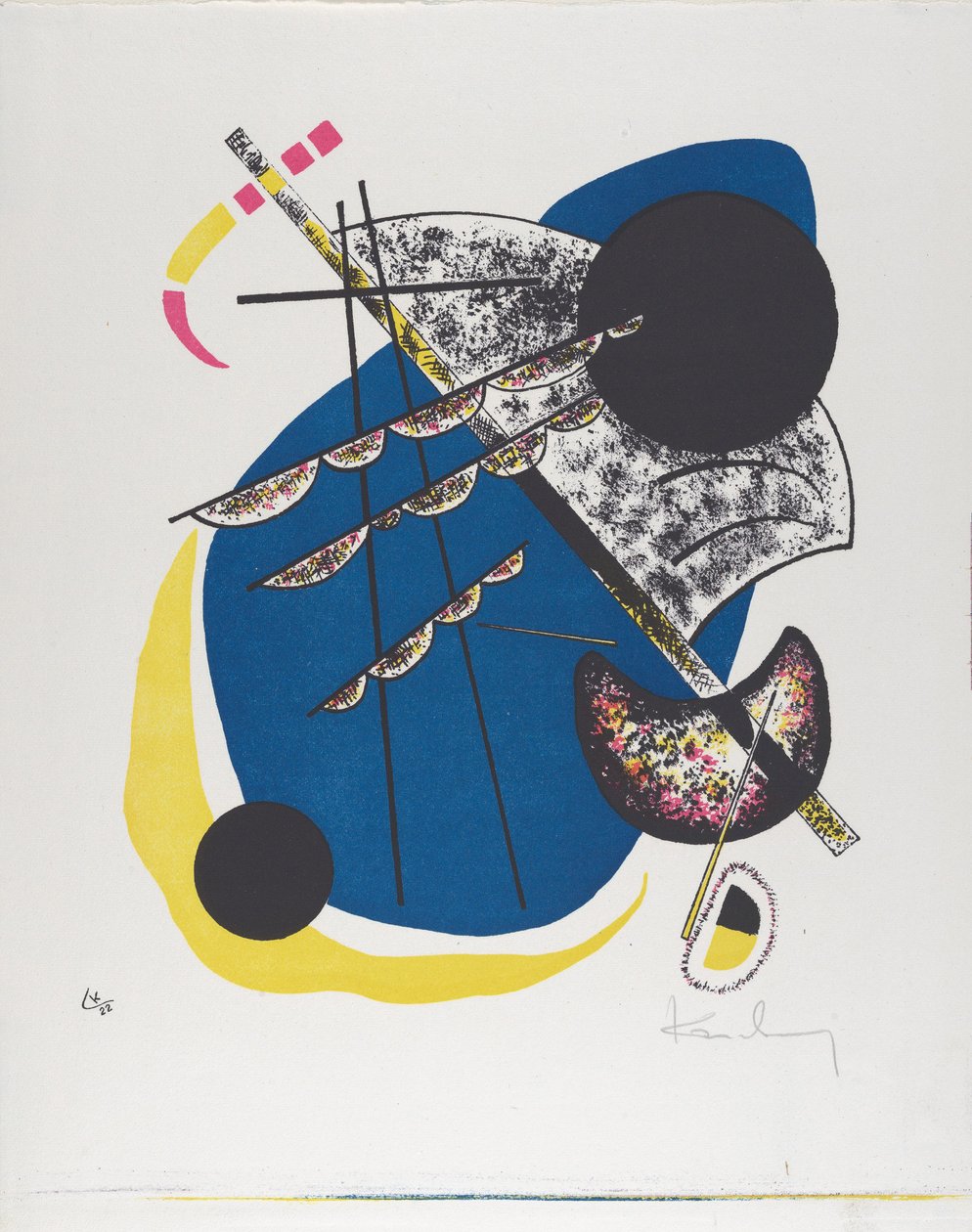 Kleine Welten II (Pequeno Mundo II), 1922 (litografia impressa em preto, vermelho, azul, amarelo) de Wassily Kandinsky