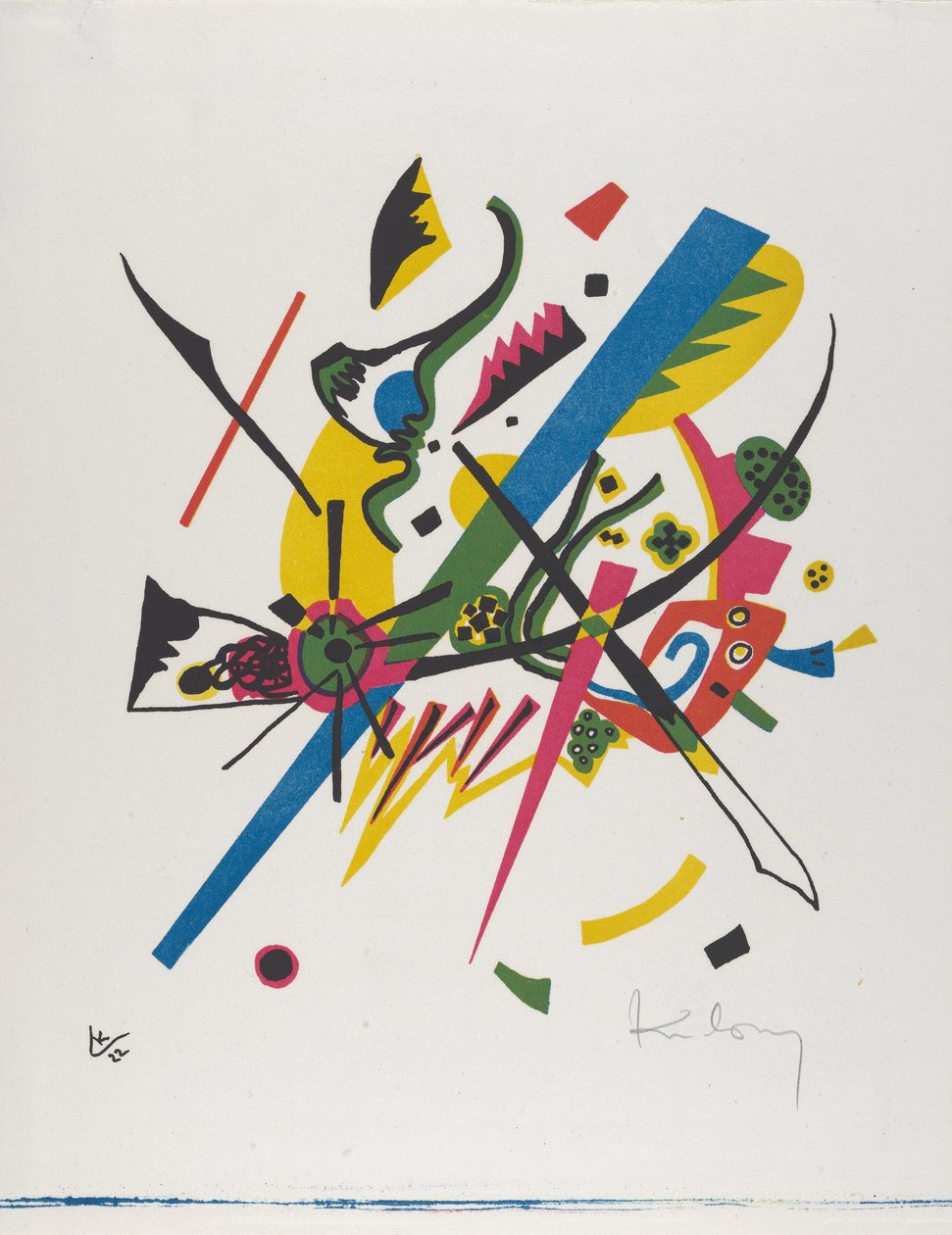 Kleine Welten I (Pequenos Mundos I), 1922 (litografia impressa em azul, vermelho, amarelo e preto) de Wassily Kandinsky