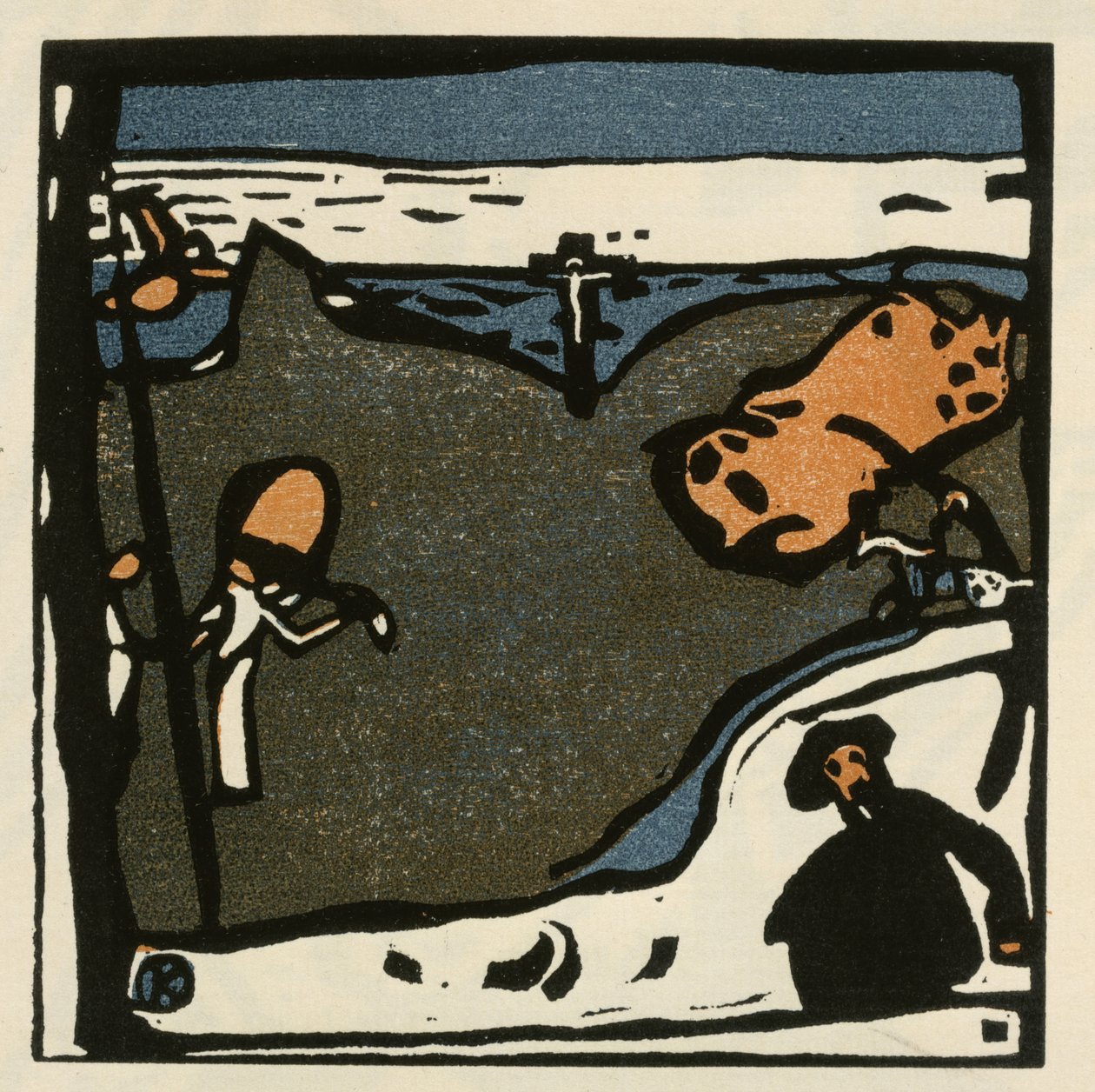 Paisagem com figuras e crucifixo (folha 49 de: «Sons») de Wassily Kandinsky