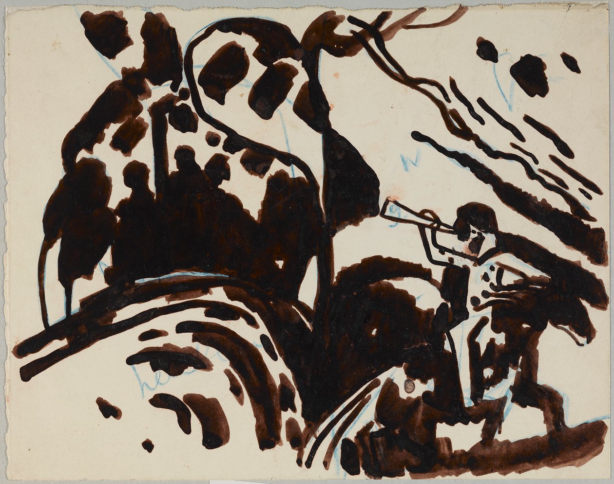 Paisagem com um cavaleiro soprando uma trombeta de Wassily Kandinsky