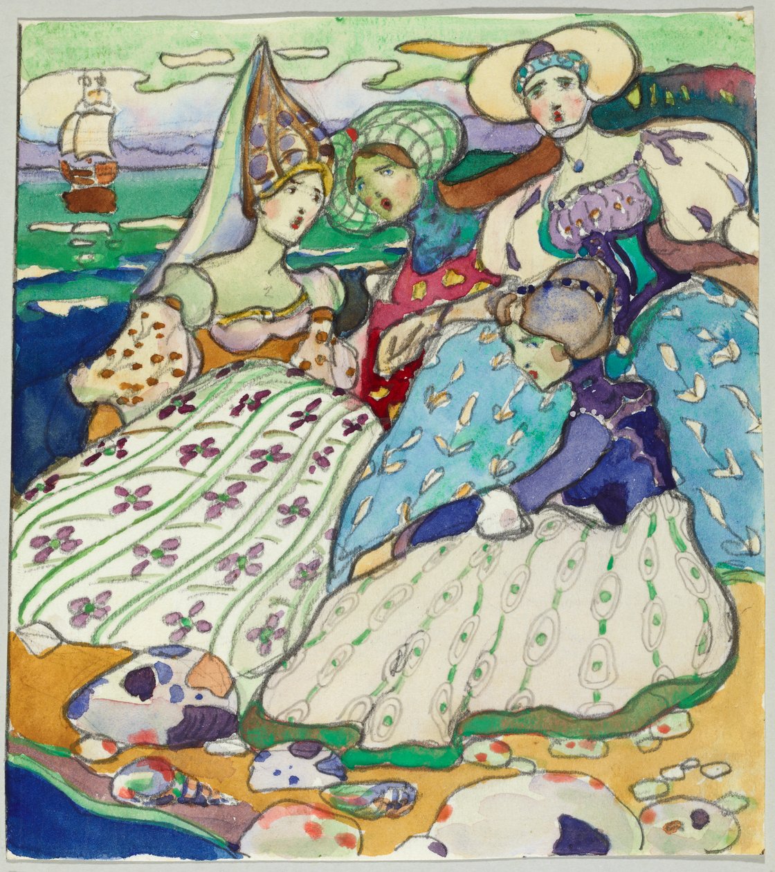 Grupo de raparigas na praia de Wassily Kandinsky