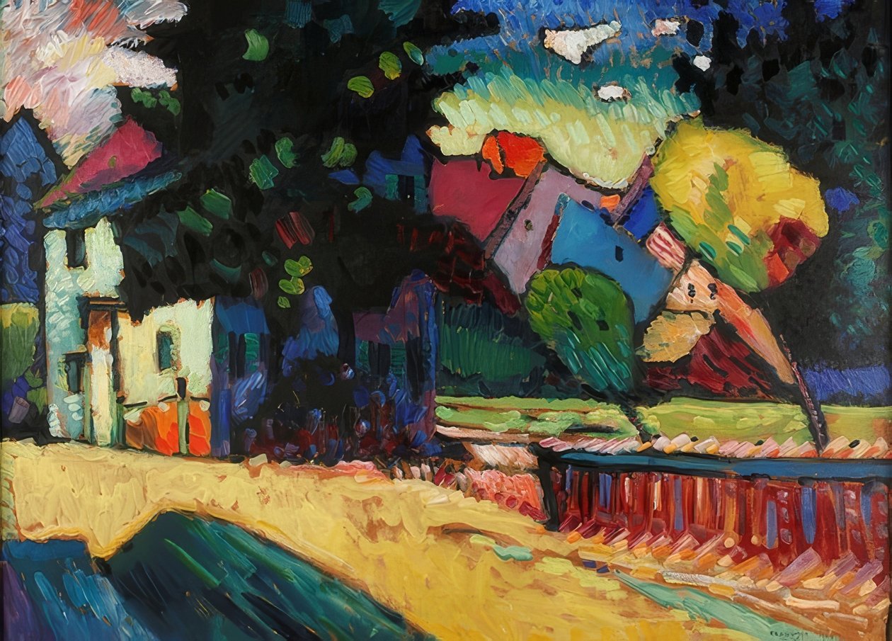 Murnau - paisagem com uma casa verde. 1909 de Wassily Kandinsky
