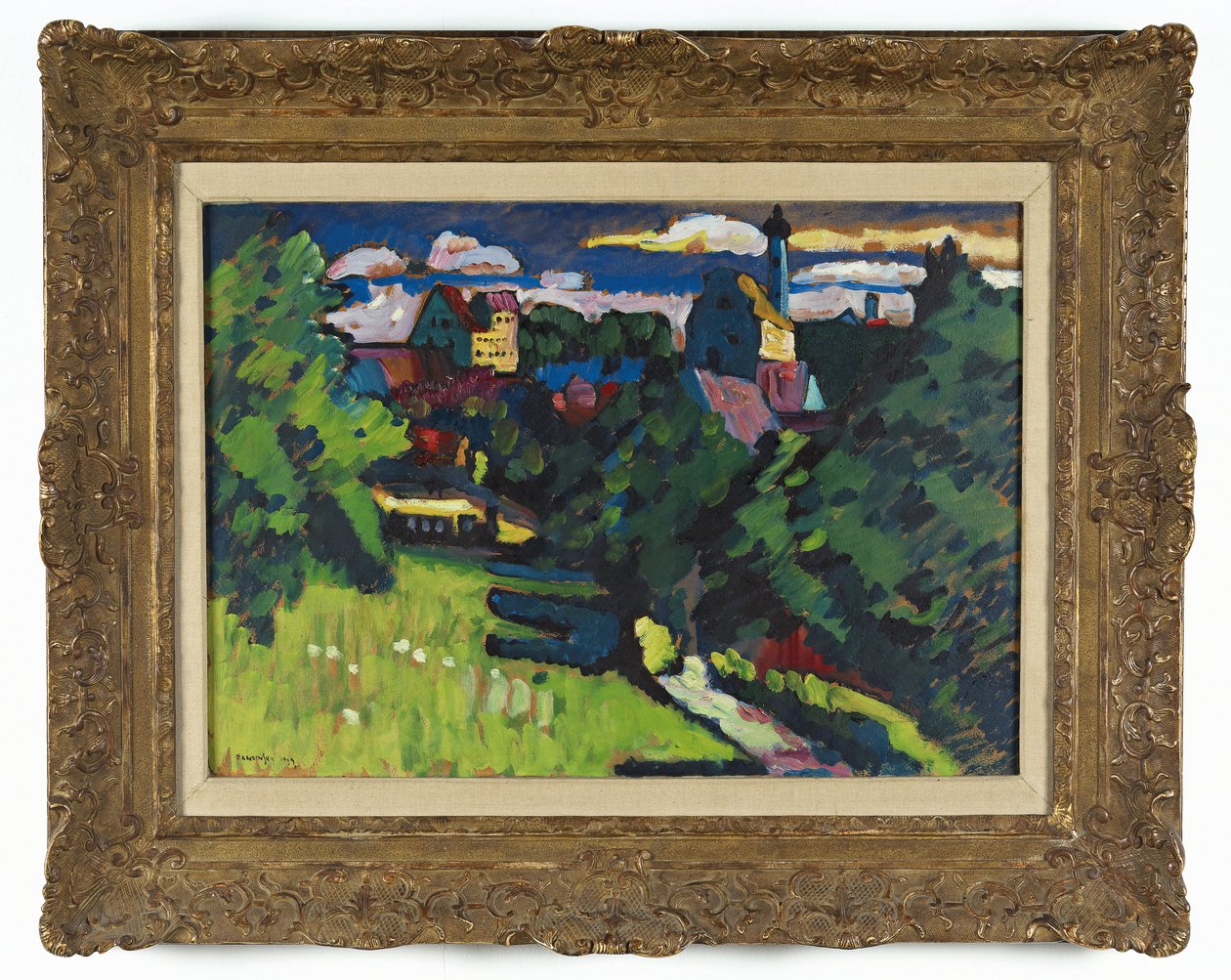 Murnau - vista com castelo, igreja e ferrovia de Wassily Kandinsky