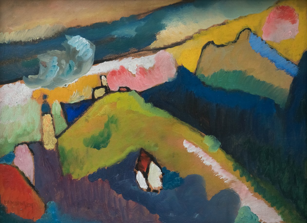 Murnau - Paisagem de montanha com Igreja de Wassily Kandinsky