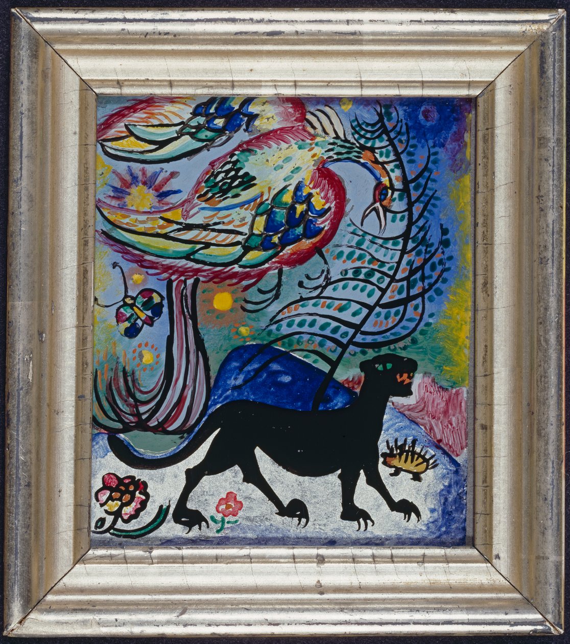 Pássaro de fantasia e pantera negra de Wassily Kandinsky