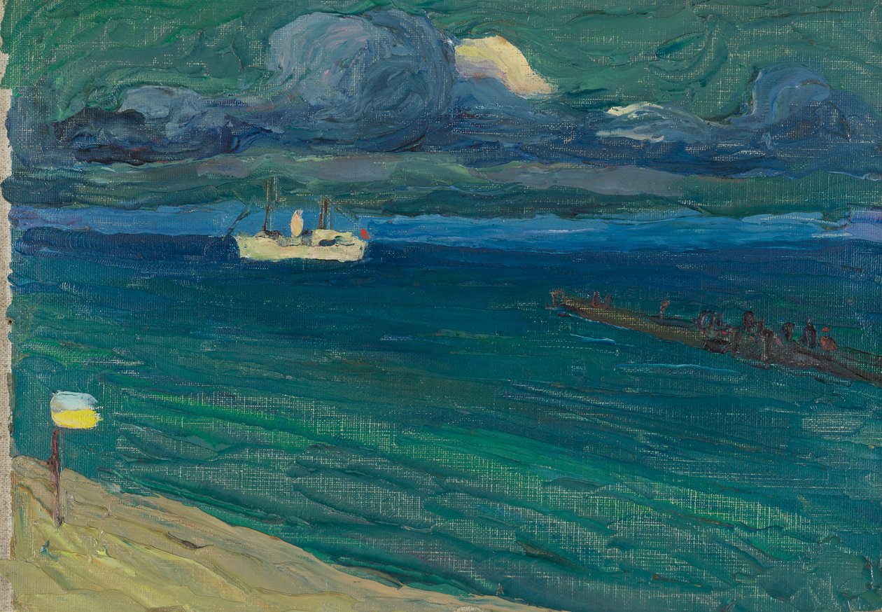 Rapallo – Paisagem marítima com um navio a vapor de Wassily Kandinsky