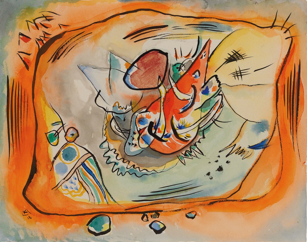 Esboço para pintura com borda laranja de Wassily Kandinsky