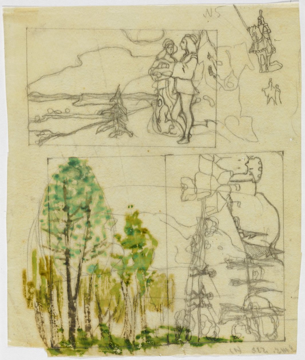 Folha de esboço com temas medievais de Wassily Kandinsky