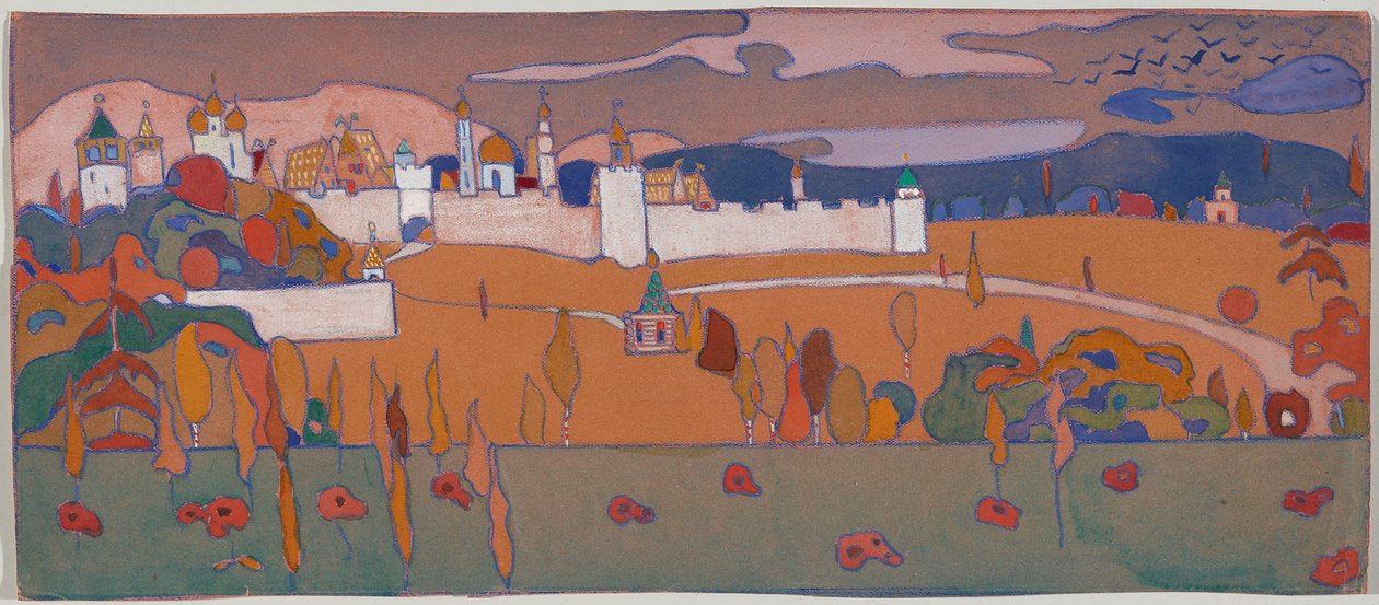 Cidade fortificada numa paisagem outonal de Wassily Kandinsky