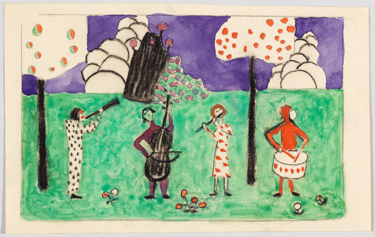 Quatro músicos numa paisagem de Wassily Kandinsky