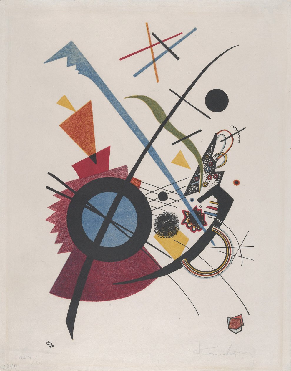 Violett, 1923 (litografia em vermelho, amarelo, azul e preto) de Wassily Kandinsky