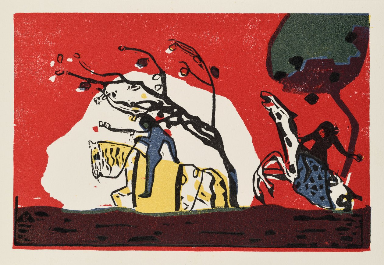 Zwei Reiter vor Rot de Wassily Kandinsky