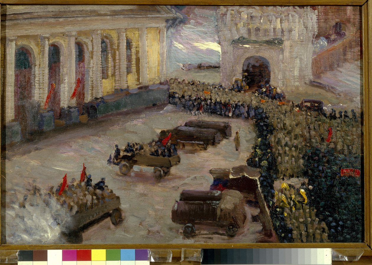 La revolution russe de fevrier 1917 a Moscou. (A Revolução de Fevereiro em Moscovo). Peinture de Vasili Nikitich Meshkov (Vassili Mechkov) (1868-1946) de Wassily Meshkov