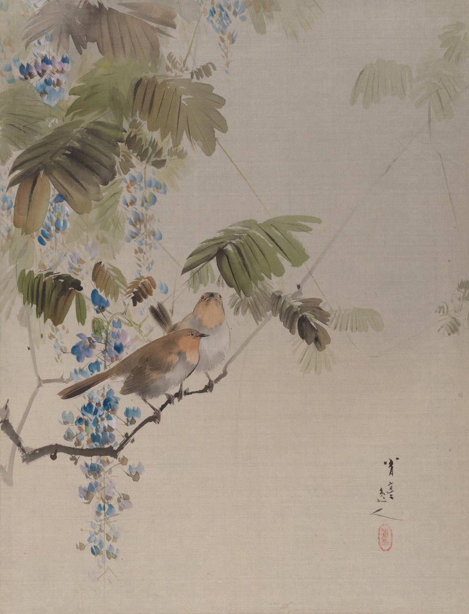 Pássaros e flores, ca. 1887 de Watanabe Seitei