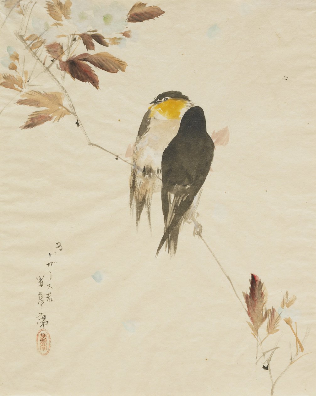 Pássaros em um galho, 1871-1917 de Watanabe Seitei