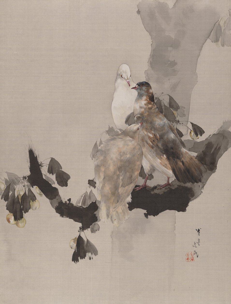 Pombos em uma árvore, ca. 1887 de Watanabe Seitei