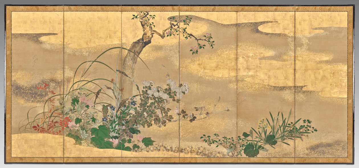 Flores e Árvores das Quatro Estações (ecrã esquerdo) de Watanabe Shiko