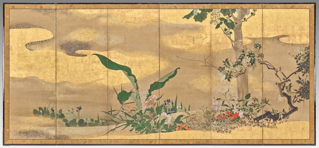Flores e Árvores das Quatro Estações (ecrã direito) de Watanabe Shiko