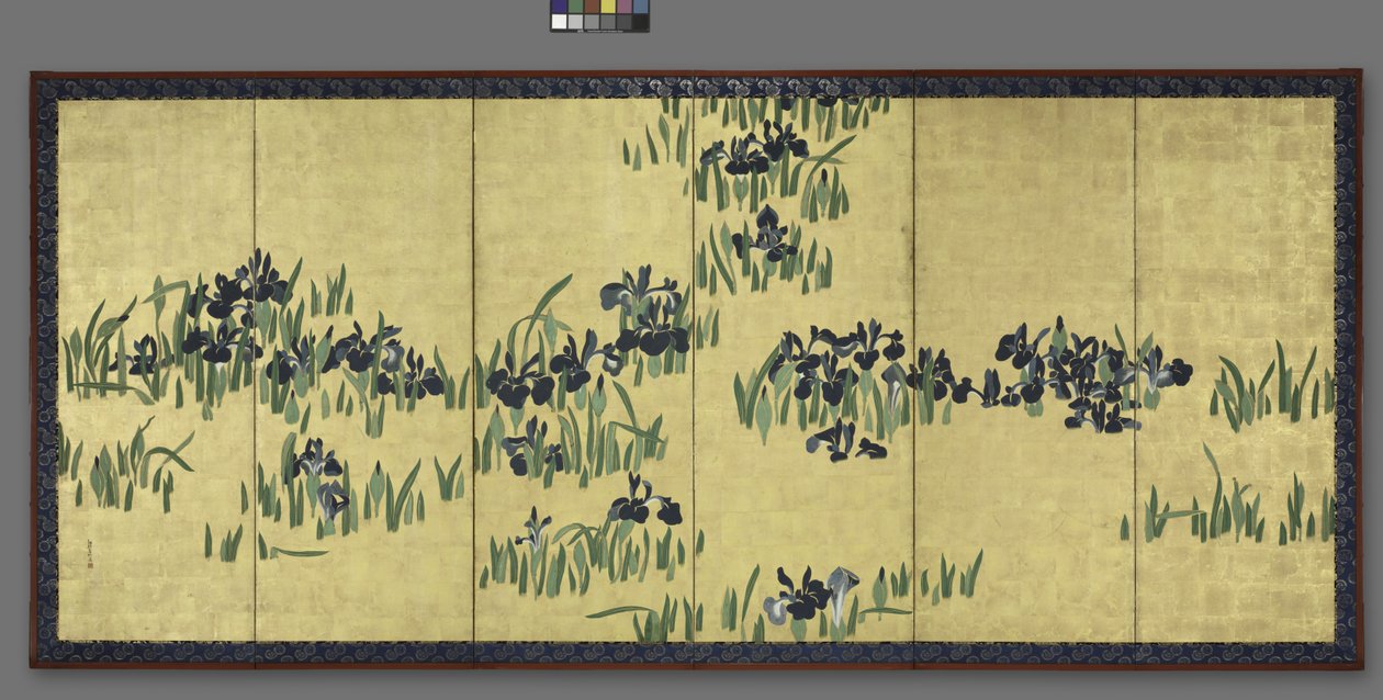 Íris, uma de um par de telas de seis dobras, década de 1700 de Watanabe Shiko