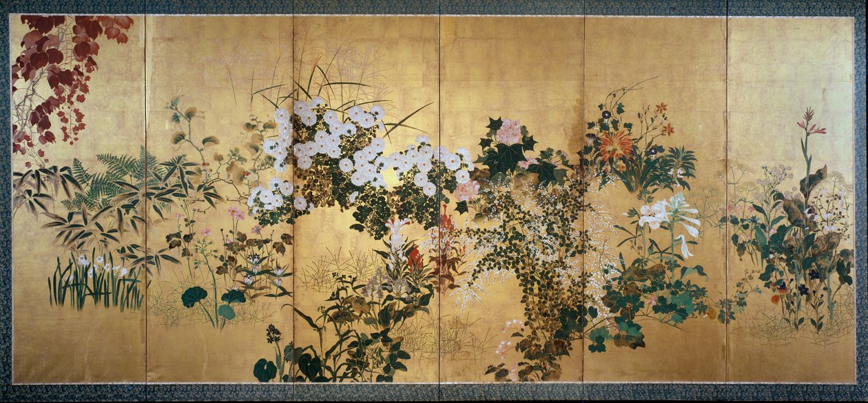 Tela com flores de outono e inverno, início do século 18 de Watanabe Shiko