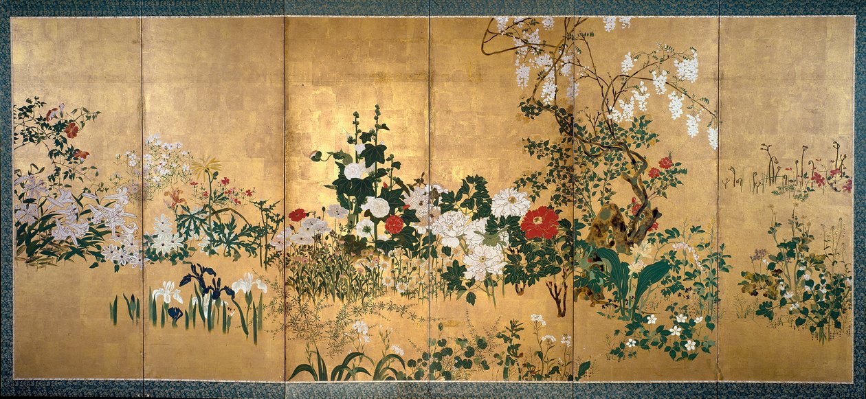 Tela com flores de primavera e verão, início do século XVIII de Watanabe Shiko
