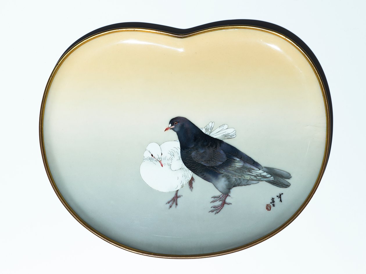 Bandeja representando pássaros, c.1890-95 (esmalte cloisonne) (para o verso ver 416491) de Watanabe and Sosuke Namikawa Seitei